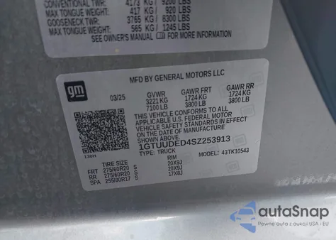 2025 GMC Sierra z USA, uszkodzony, nr VIN 1GTUUDEG4SZ253913